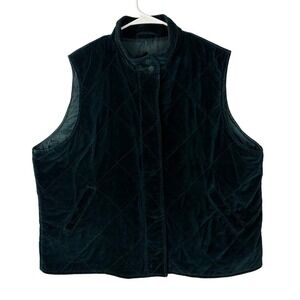 Climate Zone Womens Plus Size 22/24 Quilted Velvet Vest Forest Green Mock Neck‎